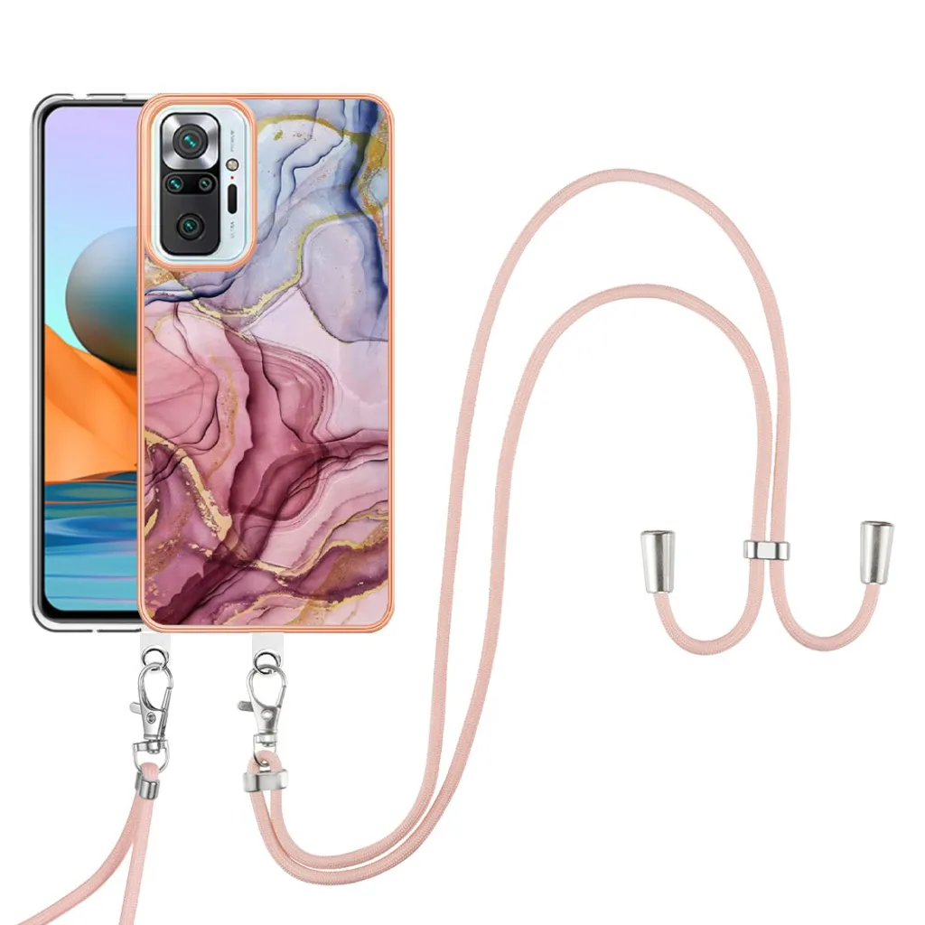 Custodia con cinturino per Xiaomi Redmi Note 10 Pro / Note 10 Pro Max, bumper in TPU a fantasia, custodia protettiva con cinturino regolabile Oro rosa