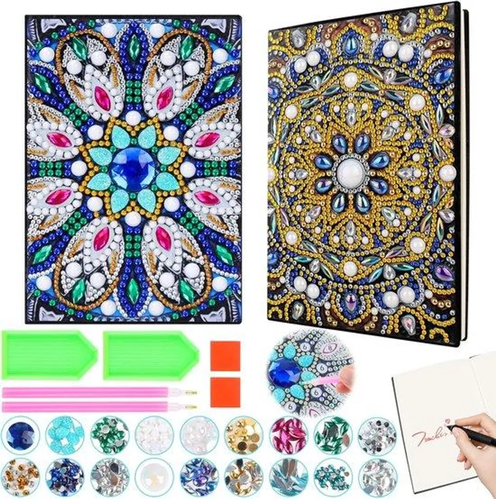 Kit Bricolage Mandala 5D Peinture Diamant 2 Carnets A5 Cadeau Fille 6-10 Ans