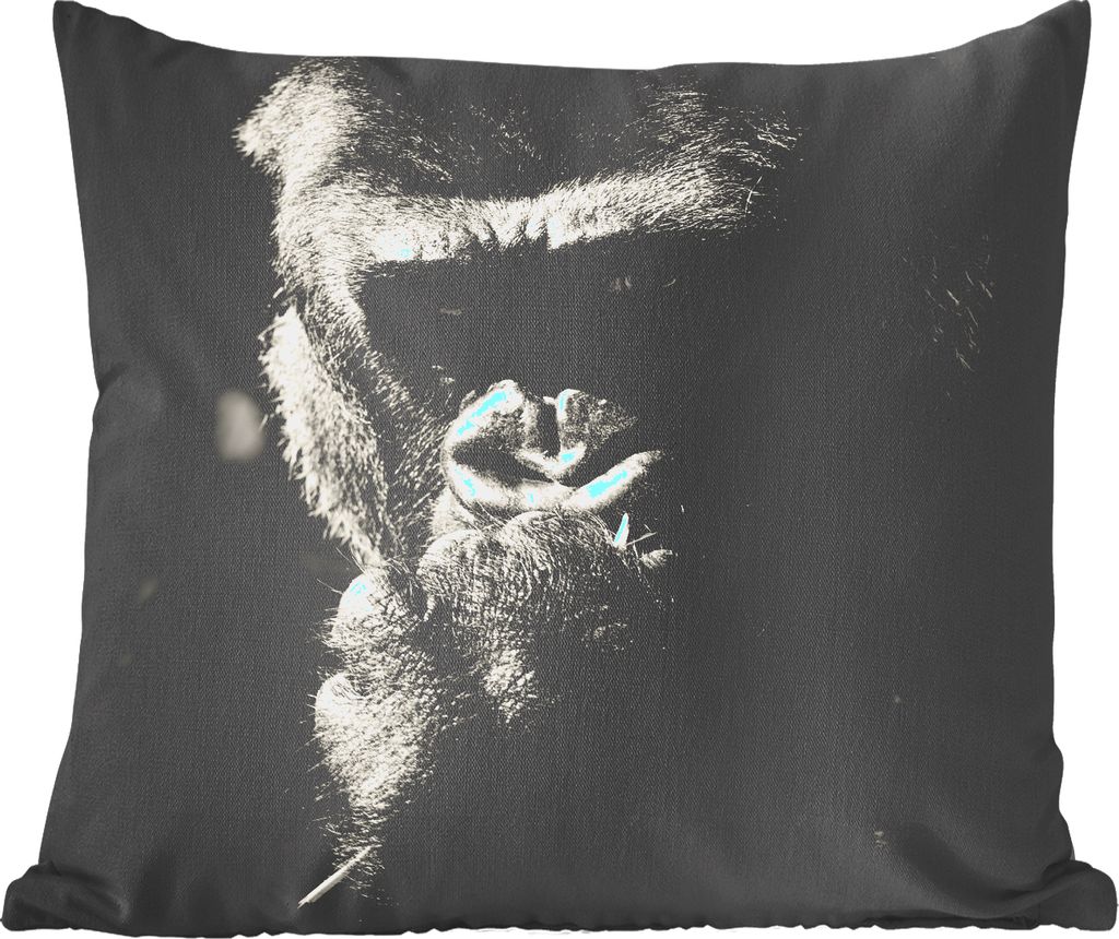 MuchoWow Zierkissen Sofakissen Wohnzimmer Dekokissen 50x50 cm Gorilla auf schwarzem Hintergrund in Schwarz und Weiß - Komfort - Sofakissen