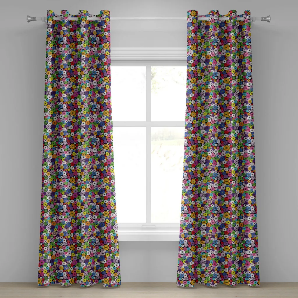ABAKUHAUS Rideau à œillets à fleurs marguerites 280x175cm multicolore