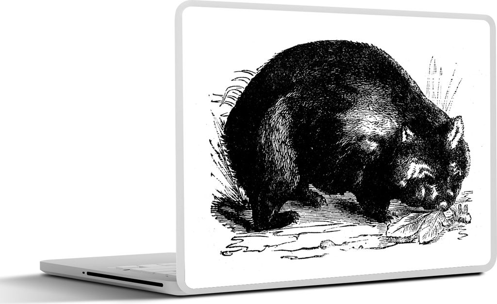 MuchoWow Laptop Aufkleber Sticker Cover Eine schwarz-weiße Illustration eines Wombats 40x30 cm - Laptop Dekoration - Selbstklebend