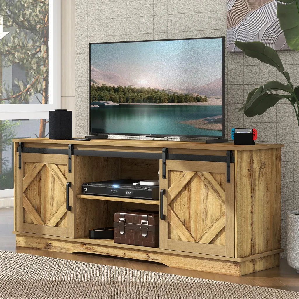 Buffet TV Bas en Bois Brun 150x40x60 cm pour Salon et Chambre Moderne