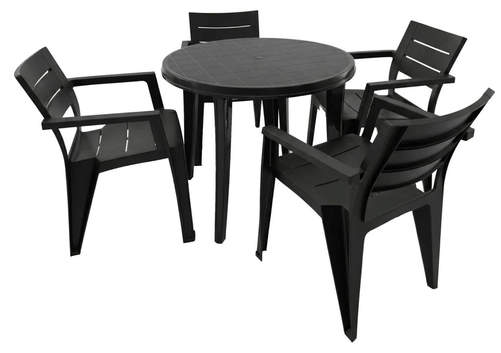 Gartenmöbel-Set Lisa 4 mit Julia-Sesseln, Balkon-Essgruppe in Polyrattan-Optik, graphit