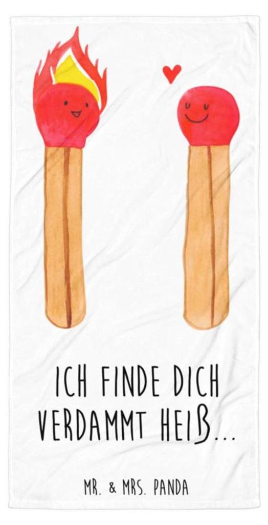 Mr. & Mrs. Panda Strandtuch Streichhölzer - Weiß - Geschenk, Duschhandtuch, Baumwollhandtuch, Badehandtuch, Großes, Liebesbeweis, Freundin, Lieb...