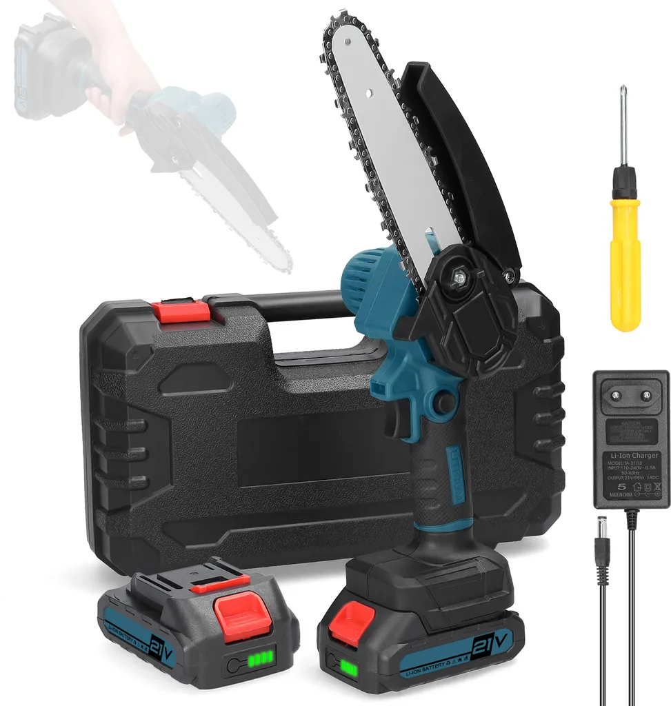 Mini-tronçonneuse 21V sans fil 6 pouces pour élagage et coupe du bois