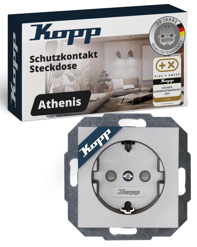 Kopp ATHENIS Schutzkontaktsteckdose in Stahlfarben - Produktbild 