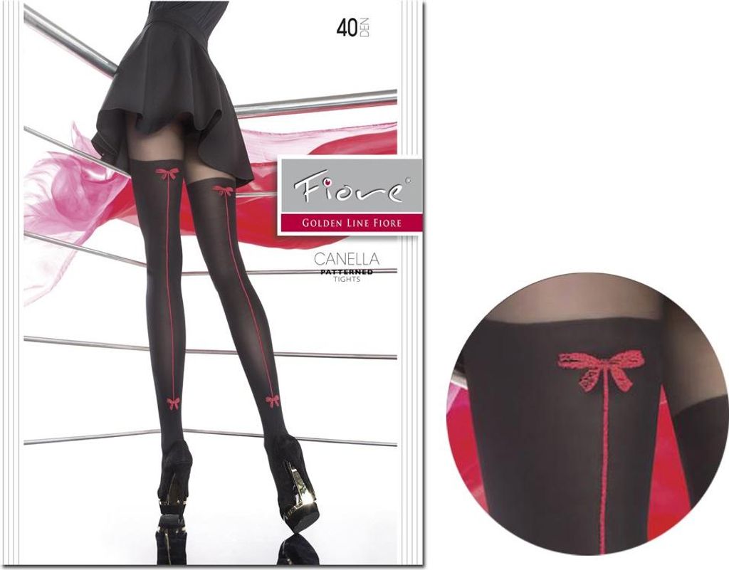 Schwarze Damenstrumpfhose rote Naht 40 den Fiore 2 Black