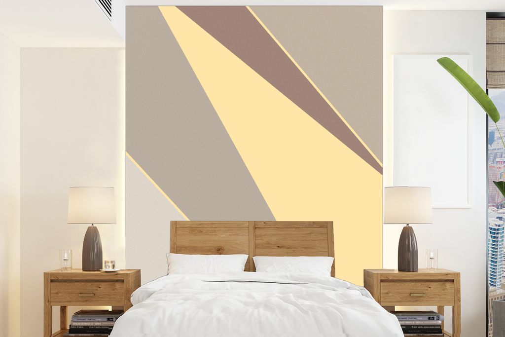MuchoWow Fototapete für Wohnzimmer oder Schlafzimmer Wandtapete Vinyl Motivtapete Abstrakt - Formen - Gelb - Muster - 165x220 cm - Wanddekorationen