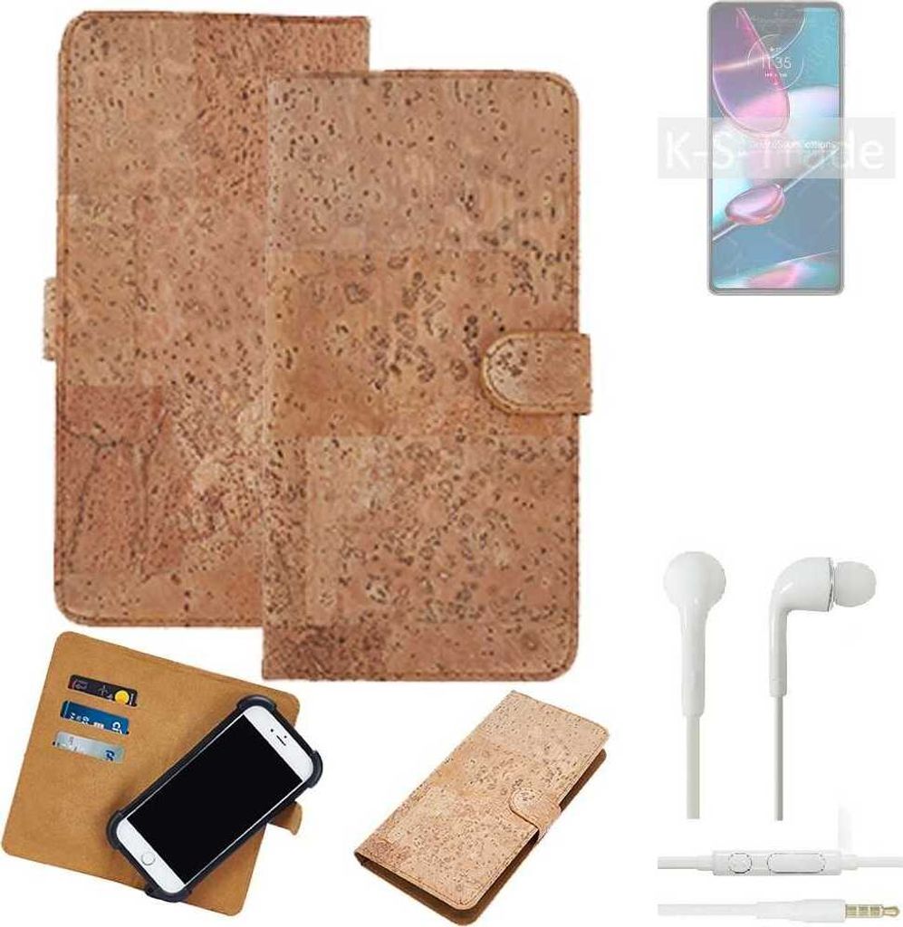 K-S-Trade Hülle kompatibel mit Motorola Edge Plus 2022 + in ear Kopfhörer Kork Handyhülle Cover Schutzhülle TPU Case Bumper in Hellbraun, (1x)