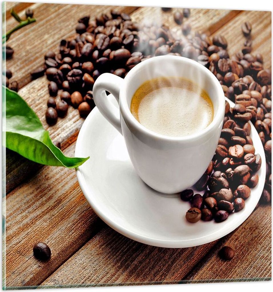 Bilder auf glas - Kaffee Tasse Espresso heiß - 50x50cm - Glasbilder - Wandbilder - Kunstdruck - zum Aufhängen bereit - Wanddekoration aus Glas - ...
