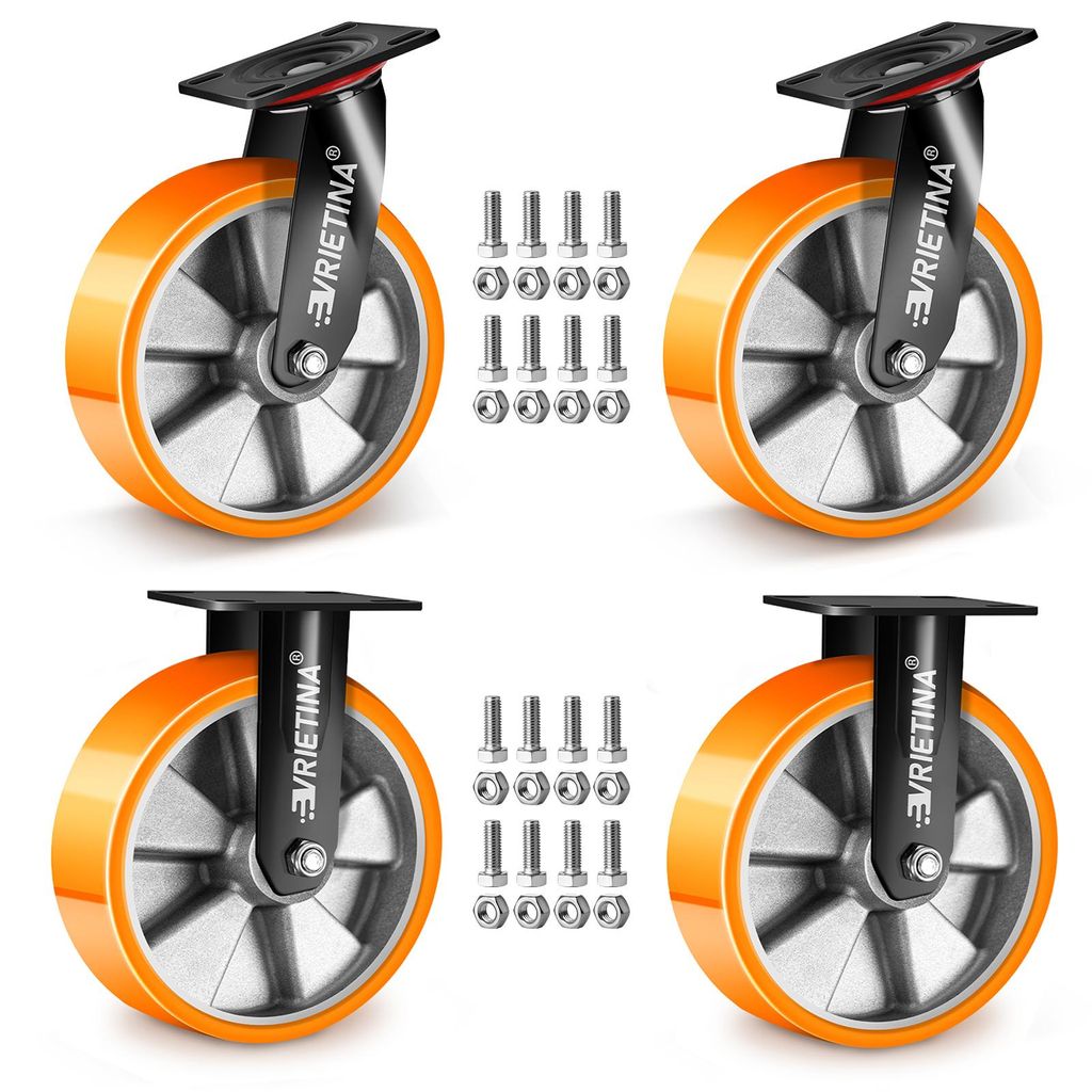 4 Stück Industrielle (Festrad*2 + Lenkrollen*2) Ø150mm PolyurethanRollen mit Doppel-Kugellager Aluminium-Radkern Transportrollen für Gerätewage...