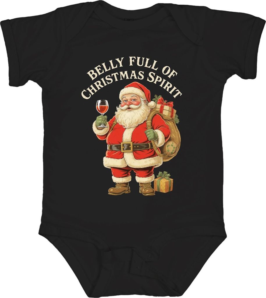 Belly Full Of Christmas Spirit Weihnachtsmann Santa Wein Lustig Unisex Baby Body, Schwarz, 0/3