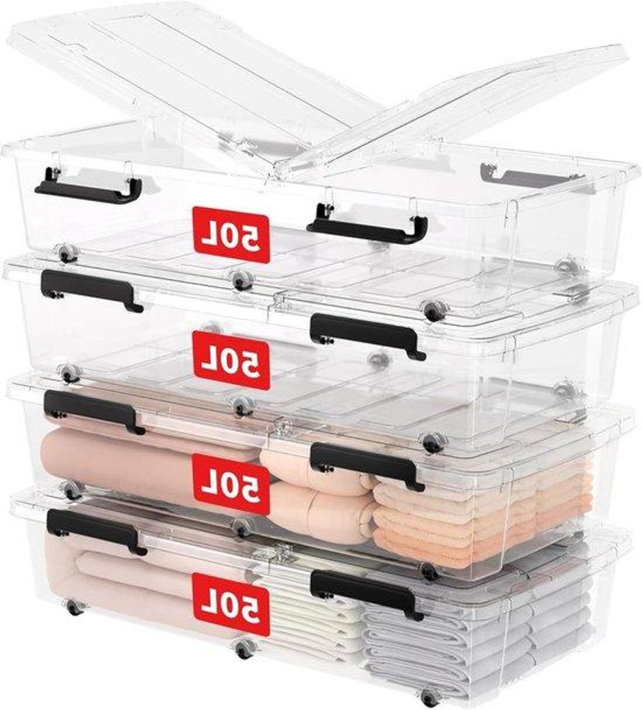 Transparante Stapelbox 50L, 4-teilig, Stapelbar, Lebensmittel-sicher