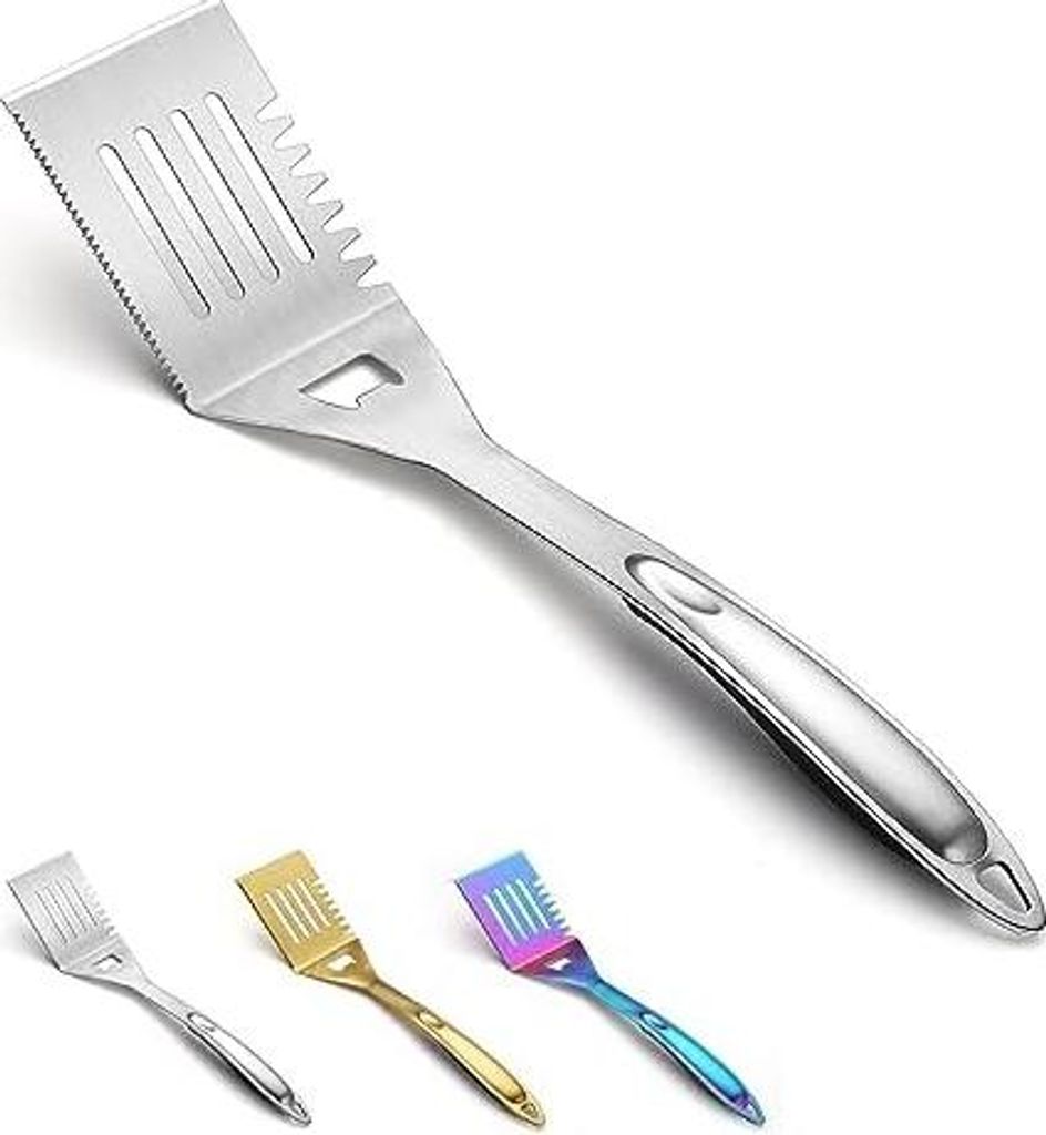 Evanda Grillspachtel, Grillspachtel Edelstahl, Griff hitzebeständig und nicht schmelzen, ideal für Outdoor BBQ, Teppanyaki, Camping