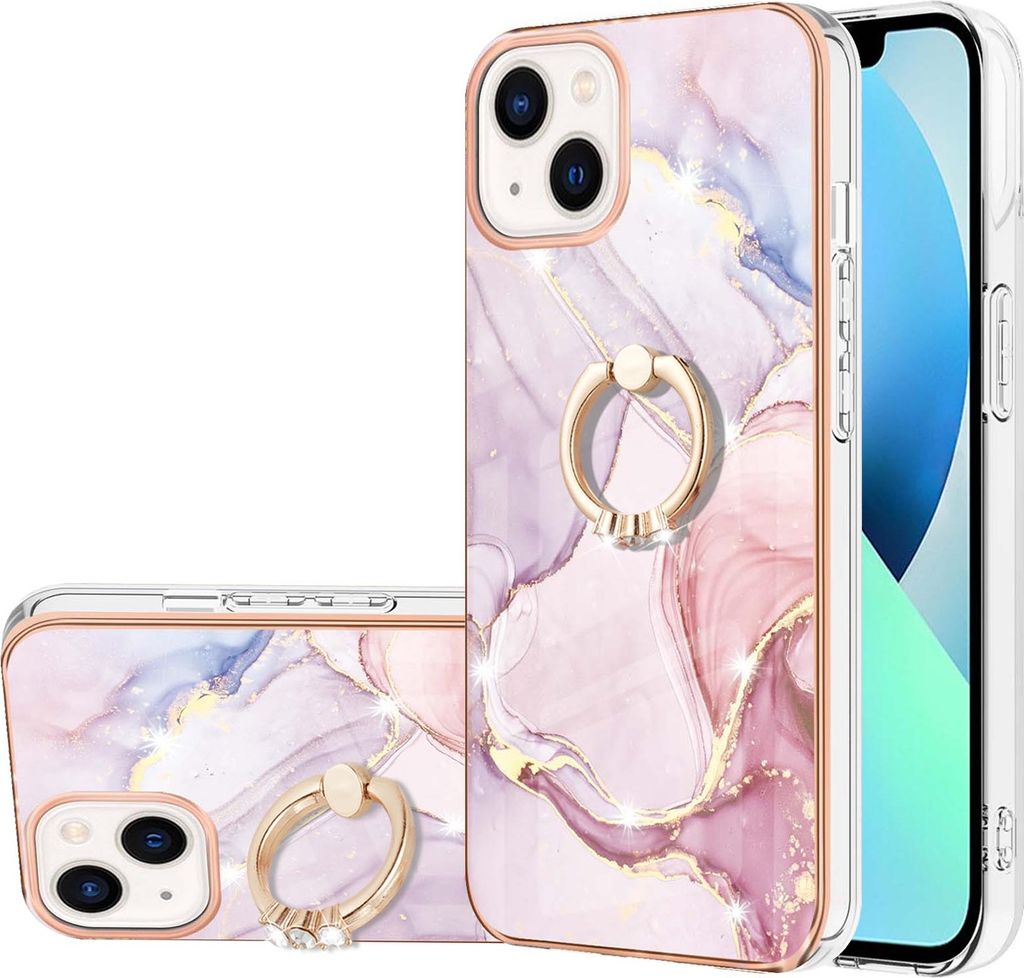iPhone 15 Plus Marmor Handyhülle mit Ring Ständer Ultra Dünn Weich Bumper Schutzhülle für iPhone 15 Plus Roségold