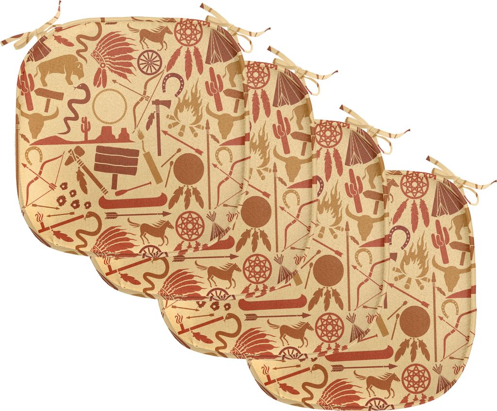 ABAKUHAUS Western Polster für Esszimmerstühle, Hat Schlangen Bison Folklore, Dekoratives wasserfestes Kissen mit Riemen für Küchensitze, 40 cm ...
