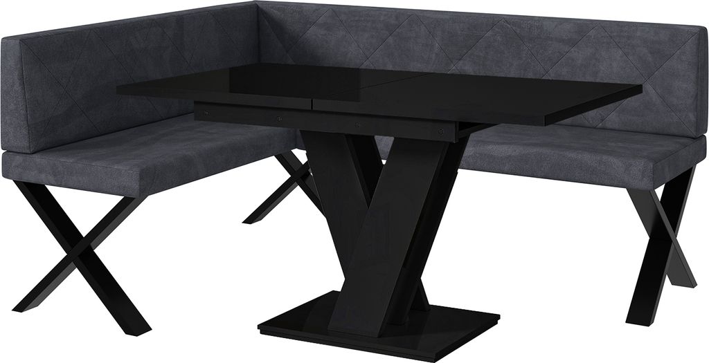 MEBLINI Eckbank für Esszimmer mit ausziehbarem Tisch - Küchenbank - Essecke - Sitzecke Küche - ERIC - X-Beine 128x168x87cm Links - Dunkelgrau Sa...