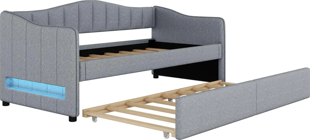 Canapé-lit extensible 90x200cm lit de jour en lin gris style minimaliste - 10