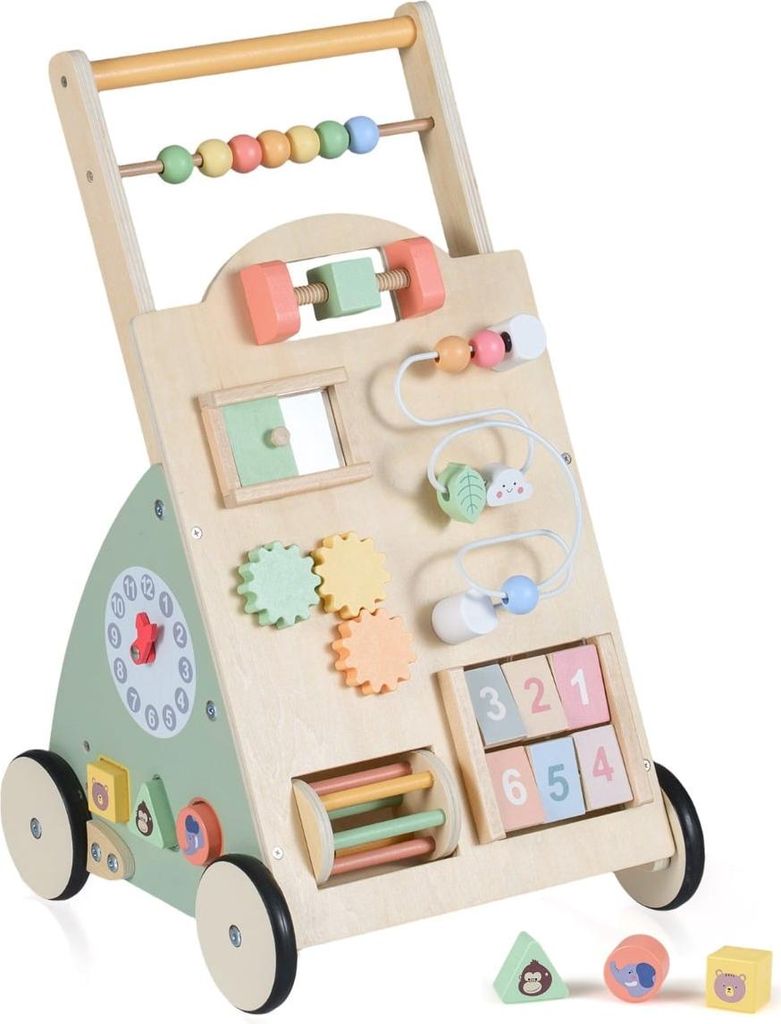 Lauflernwagen aus Holz mit Rädern und Aufbewahrungskorb