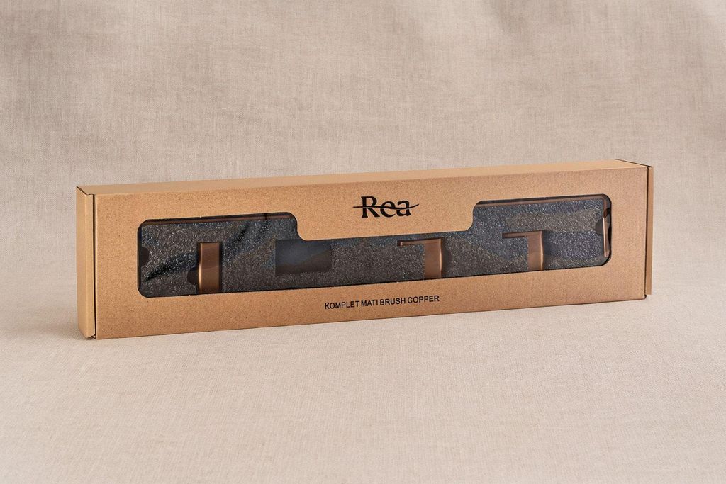 A product box with a window showing bathroom hooks inside.