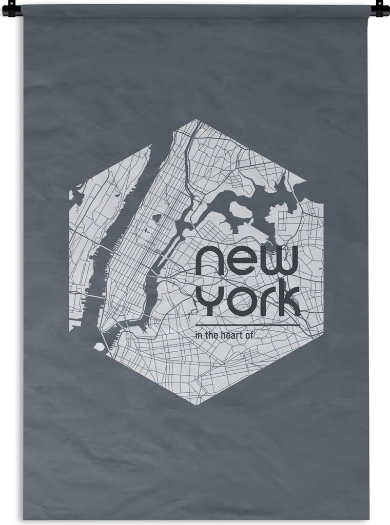 MuchoWow Wandteppich Wandbehang New York - Karte - Fluss 120x180 cm Tapisserie Dekoration Wandtuch - Schlafzimmer - Dekorationen für das Haus