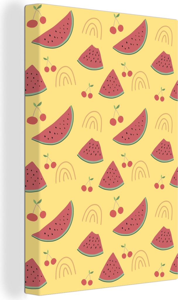 OneMillionCanvasses - Leinwandbilder - 90x140 cm, Melone - Kirsche - Gelb - Muster, Wandbilder Kunstdruck Wanddekoration - Foto auf Leinwand - Ge...
