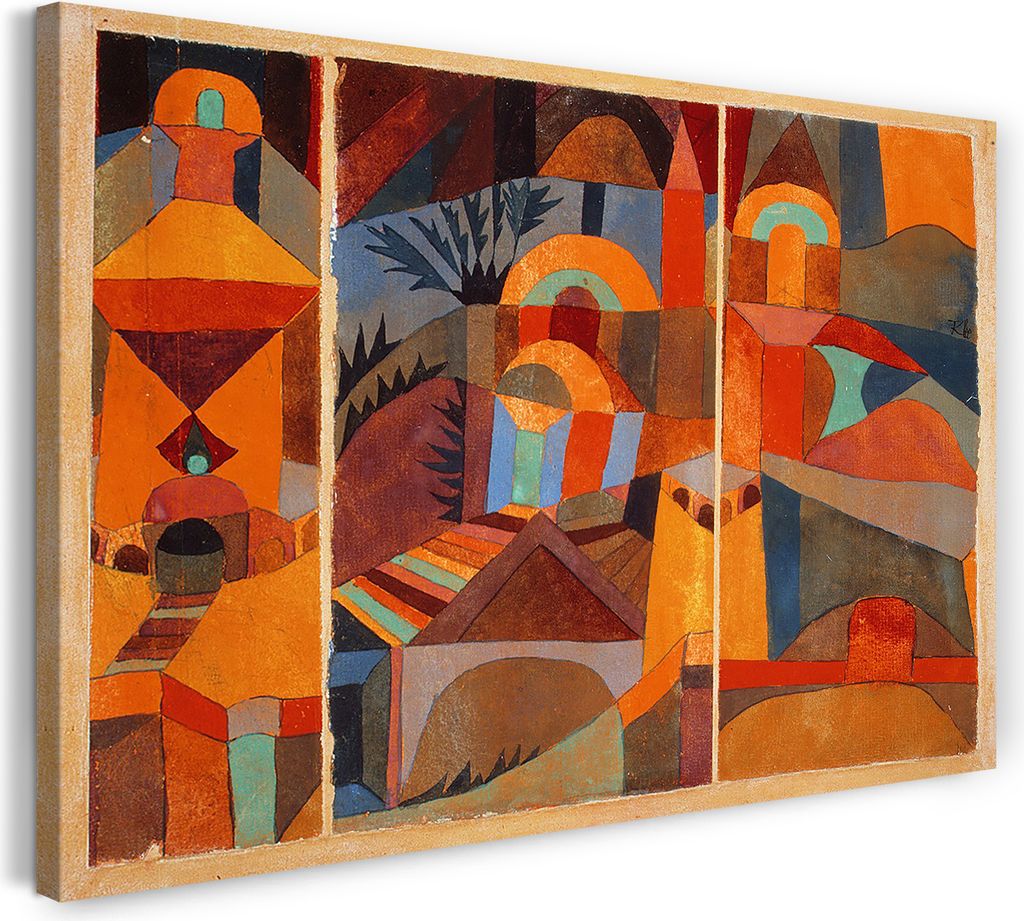 Leinwandbild (80x60cm): Paul Klee - Tempelgärten (1920), echter Holz-Keilrahmen inkl. Aufhänger, handgefertigt in Deutschland