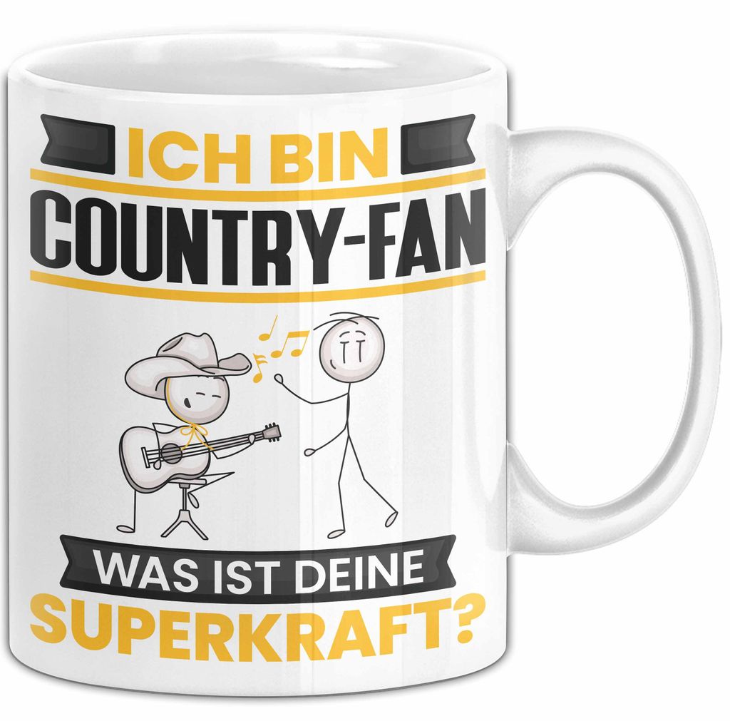 Country-Fan Tasse Geschenk für Country-Fan Geburtstag Lustiger Spruch Kaffee-Becher Was Ist Deine Superkraft (Weiß)