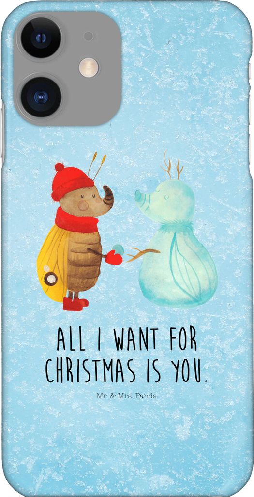 Mr. & Mrs. Panda Iphone 11 Handyhülle Nachtfalter Schneemann - Eisblau - Geschenk, Winterzeit, Schnee, Winter, Cover, Handy Case, Weihnachtsgruß,...
