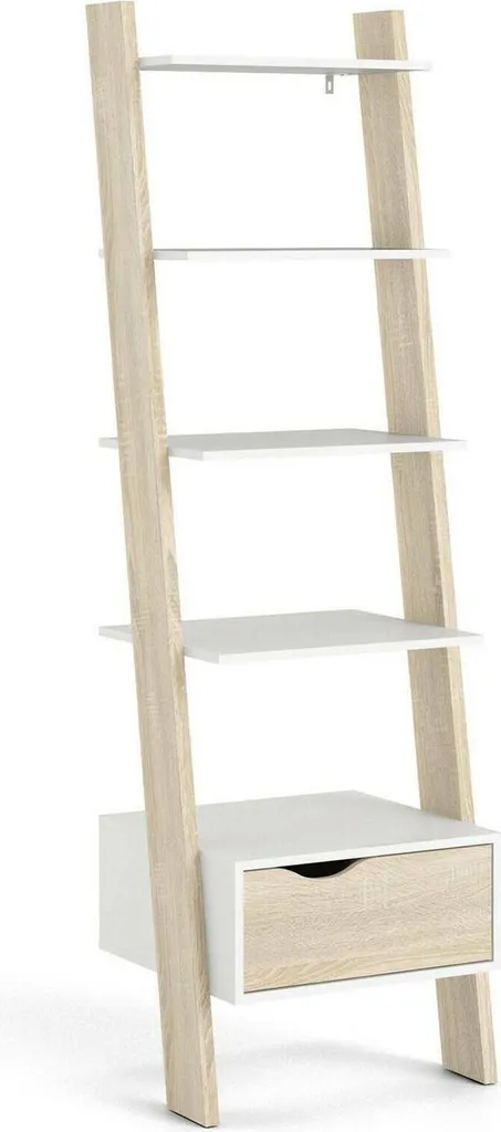 Meuble Bibliothèque Design Scandinave Blanc et Chêne avec Tiroir H180 - 3