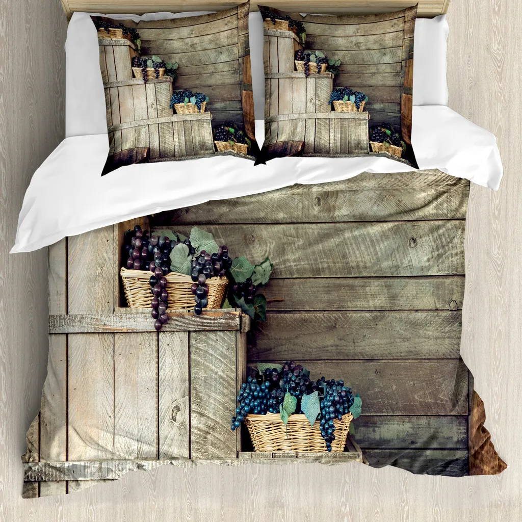 ABAKUHAUS Copripiumino Weinberg, motivo floreale Ivy in legno, antiacaro, adatto a chi soffre di allergie, con federe, 155 cm x 220 cm - 80 x 80 cm, marrone viola