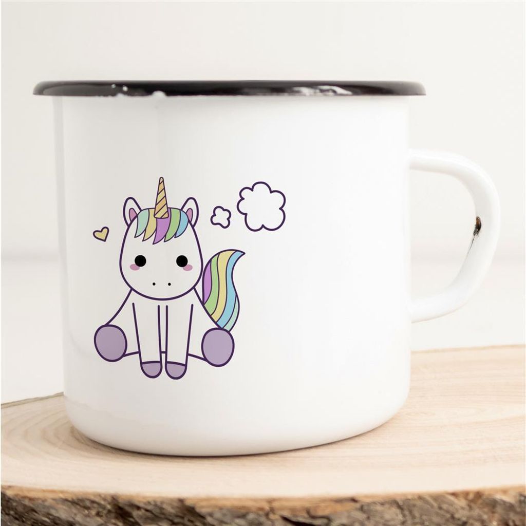 Huuraa Emaille Tasse Einhorn Geschenk Kaffeebecher Vintage 300ml Einhorn Präsent