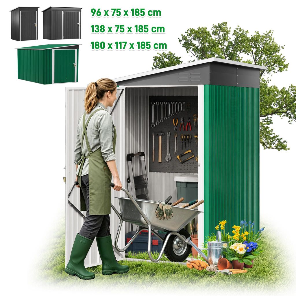YARDIN Garten Metallhaus 3x3 FT Schrägdach, ganzjähriger Wetterschutz, platzsparende Schiebetür, trockene Lagerung für Gartengeräte wetterfest...