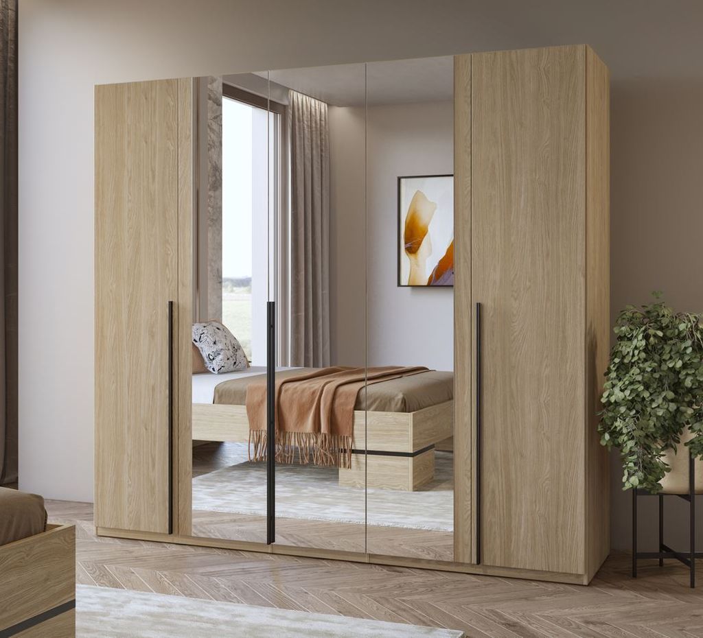Kleiderschrank mit Spiegel 226 cm CLYDE – geölte Eiche