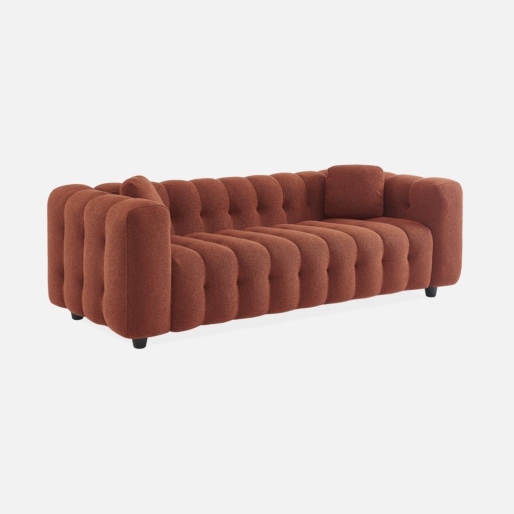 sweeek - 3-Sitzer-Sofa mit strukturiertem und kapitoniertem Bouclé-Bezug - Terrakotta