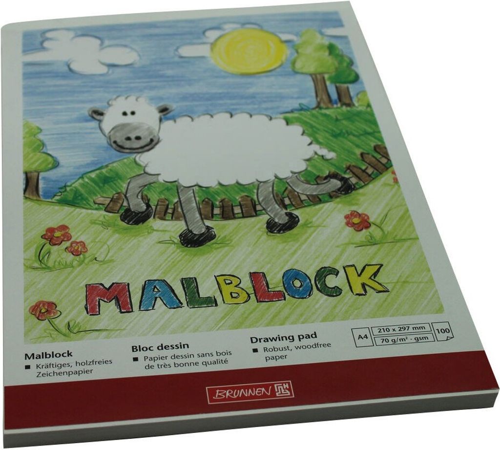 Brunnen Malblock (A4, 70 g/m², 100 Blatt, kopfverleimt) nicht perforiert, keine Auswahl möglich, 1 Block