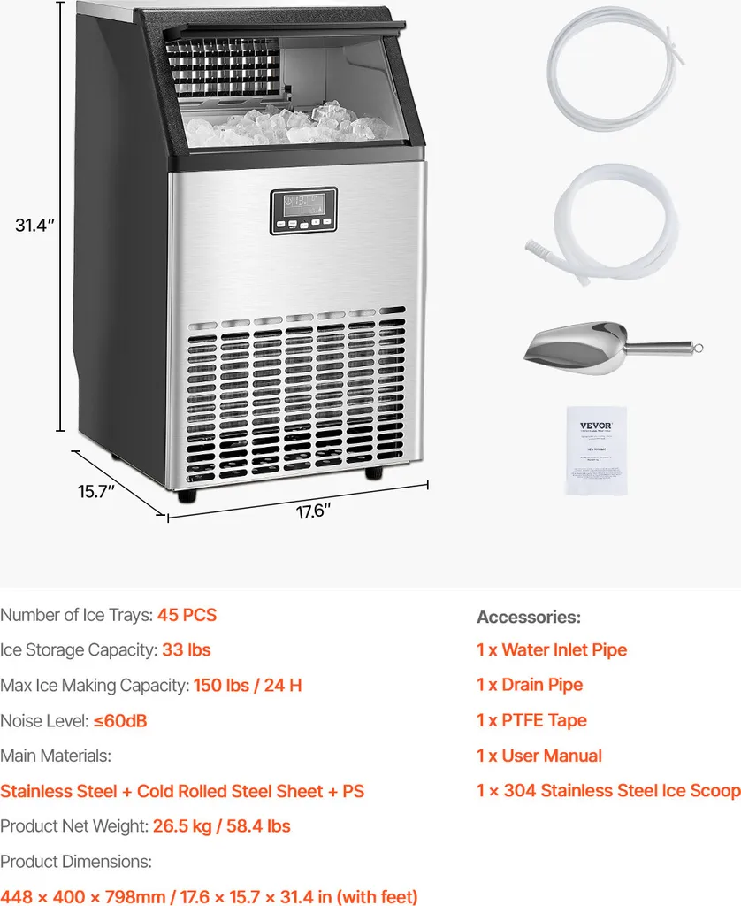 Machine à glace grande capacité 70kg/j stockage 15kg acier robuste
