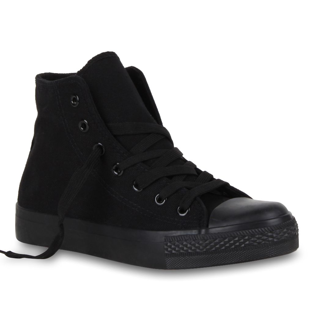 Mytrendshoe Damen Sneakers High Top Sportschuhe Schnürer Streetstyle 97671, Farbe: Schwarz Schwarz, Größe: 36