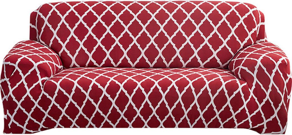 Stretch Sofabezug 1-teilige Polyester Elasthan Stoff Sofa Schonbezug 3-Sitzer Möbelschutzbezug mit Kissenbezug für Kinder Haustiere (Rot)