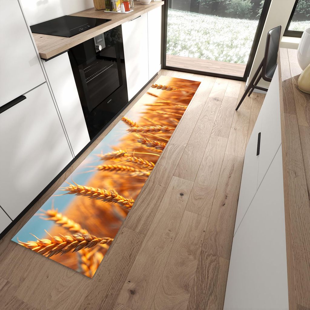 Küchenteppich 60x270cm rutschfest & abwischbar PVC Läufer - Weizenfeld Sonnenuntergang