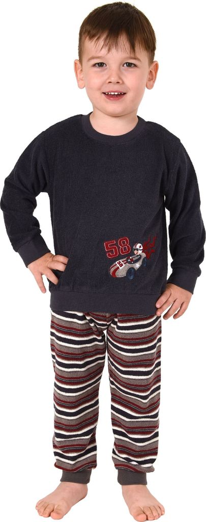 Jungen Kleinkinder Frottee Pyjama langarm mit Bündchen und niedlichen Renn - Auto Motiv ; anthrazit , 116