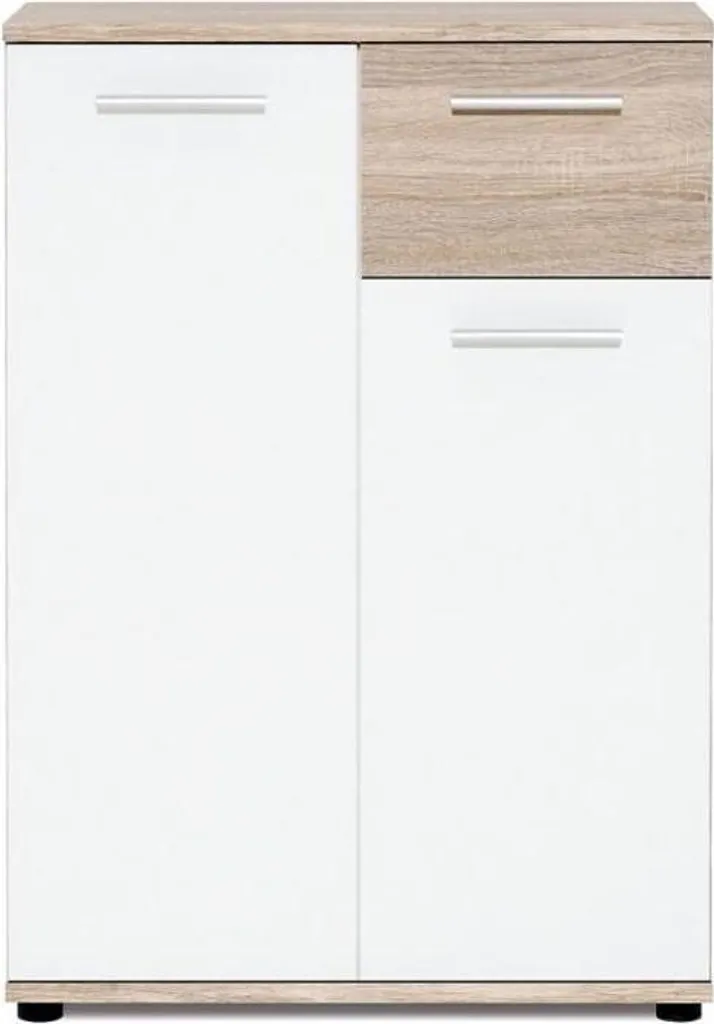 Buffet Piccolo mobile contenitore JACKY, 60 cm, bianco opaco e rovere Sonoma, classico