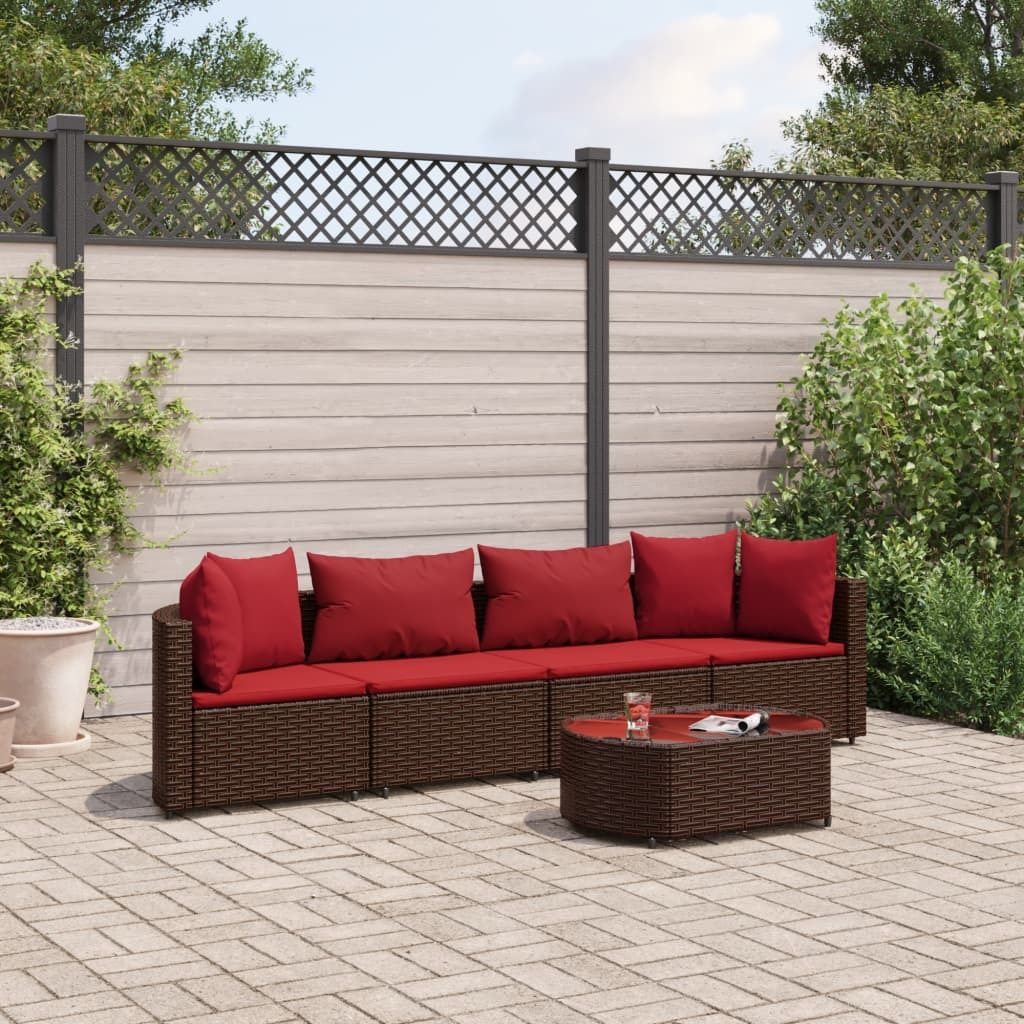Maison Exclusive - 5-tlg. Garten-Sofagarnitur mit Kissen Braun Poly Rattan