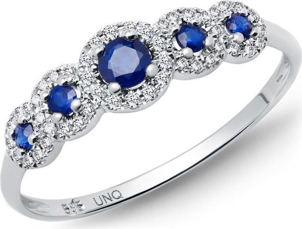 Ring 585 Weißgold Diamanten 0,108 ct. Saphire 0,308 ct.