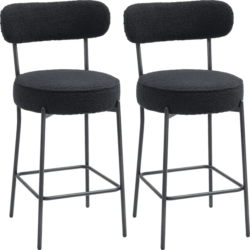 Lot de 2 Tabourets de Bar HOMCOM Bouclette Noire Assise 68cm Pieds Acier