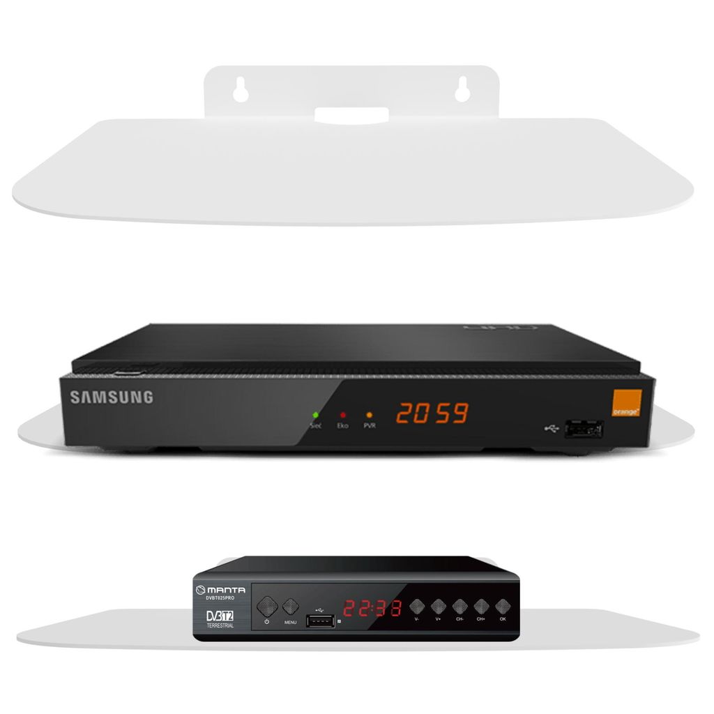 Massives Metall Wandregal mit Halterung für TV/SAT-Receiver, WLAN-Router, Switch, Konsole, DVD-Player, Blu-ray-Player, Weiß