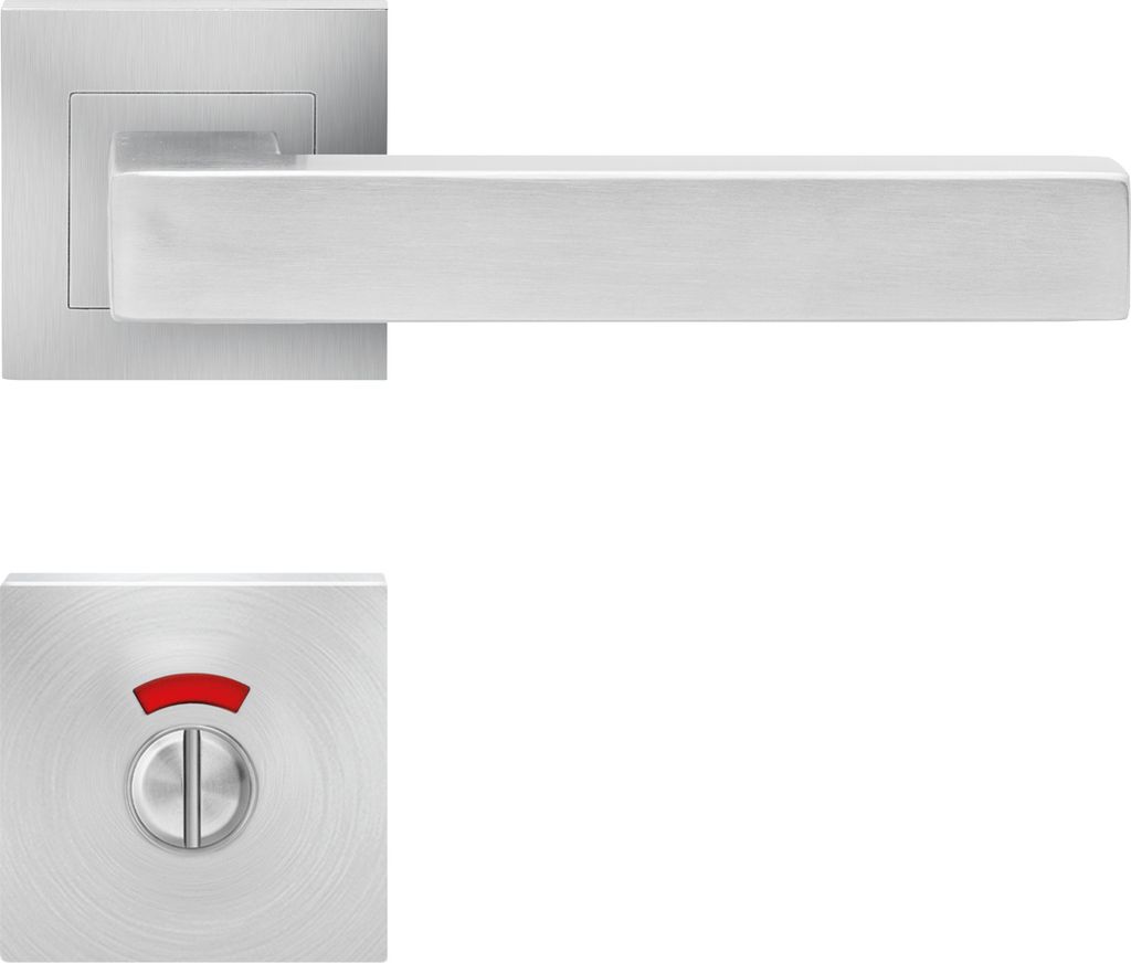 PROFI Edelstahl matt 53 mm Drückergarnitur Slimstyle E800Q WC Schloss, Rosettengarnitur, runde Klipp Rosetten, Edelstahl Garnitur, robust, GK 3, G...
