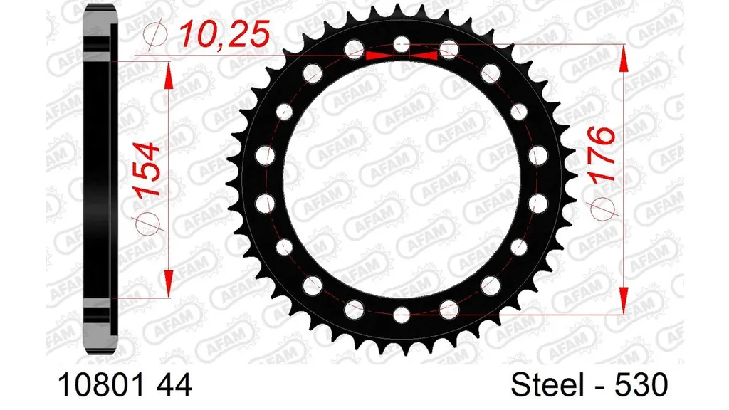 Pignon Arrière en Acier AFAM 530-44Z Noir pour Kit Chaîne Renforcé