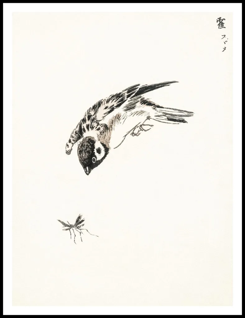 Poster Sparrow Kashu: Arte Giapponese Vintage 75x100cm per Parete