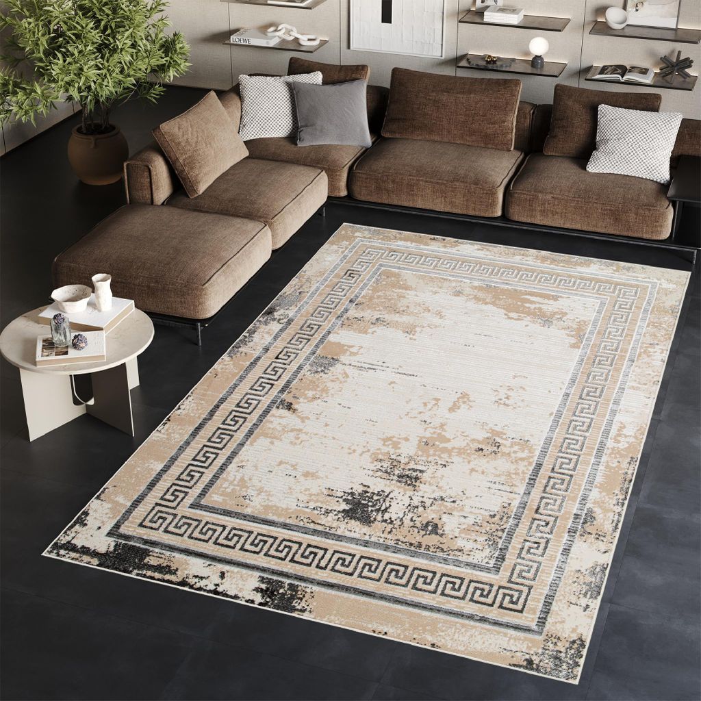 Tapiso Teppich ARES klassisch grau beige Wohnzimmer 200 x 300 cm